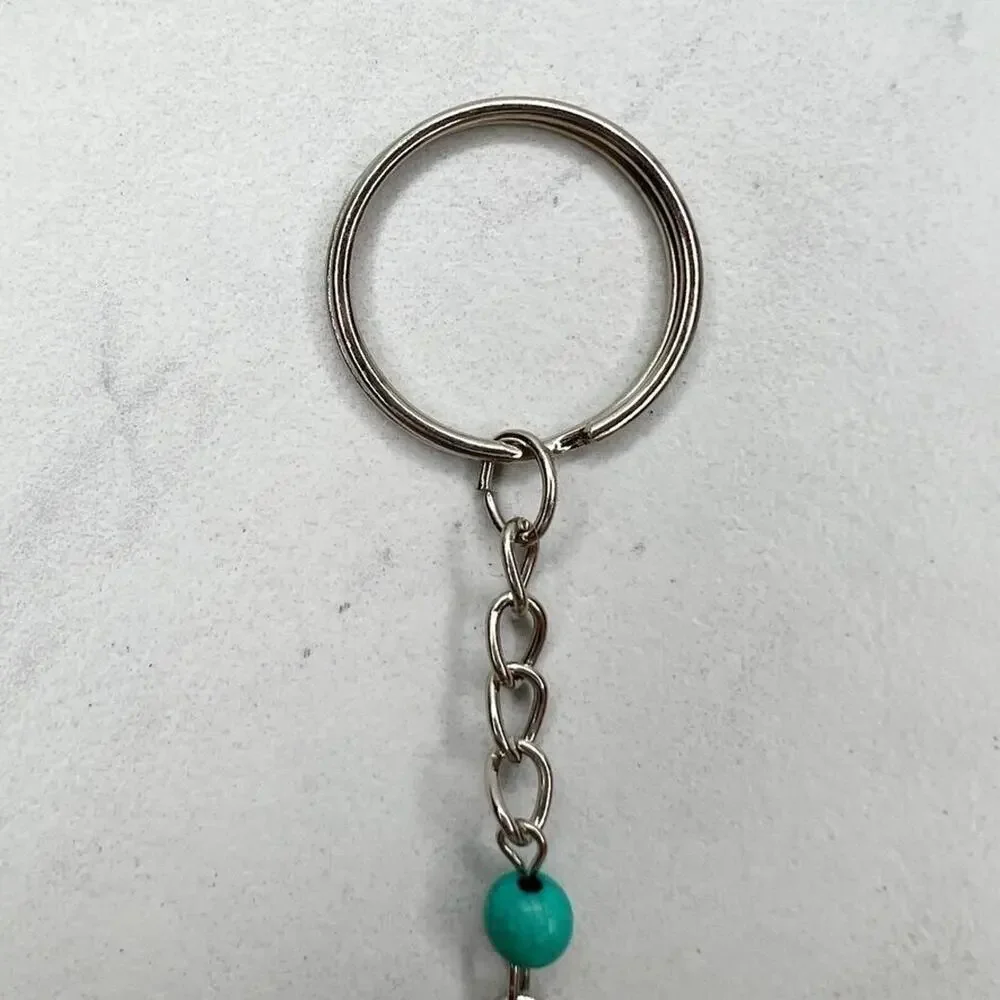 Silver Tone Faux Turquoise Beaded Dreamcatcher Keychain Keyring
